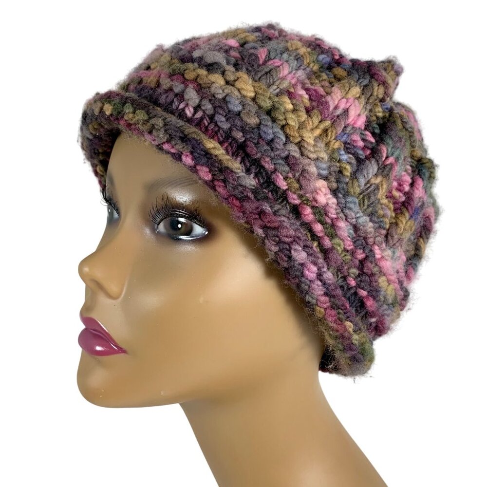 Handmade Knitted Crochet Multicolor Wool Blend Granny Beanie Hat For Adults